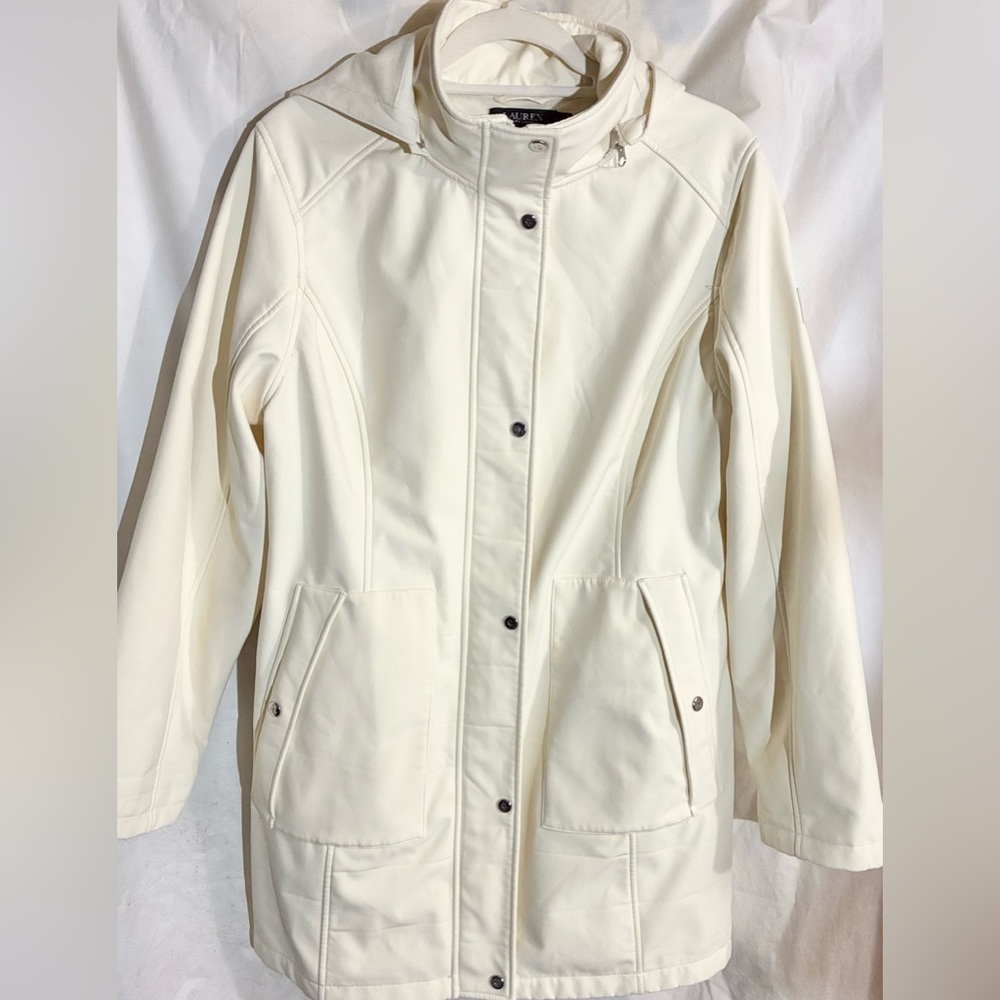 Ralph Lauren Fleece Lined Jacket sz L Coat Zip Off Hood Black Label
